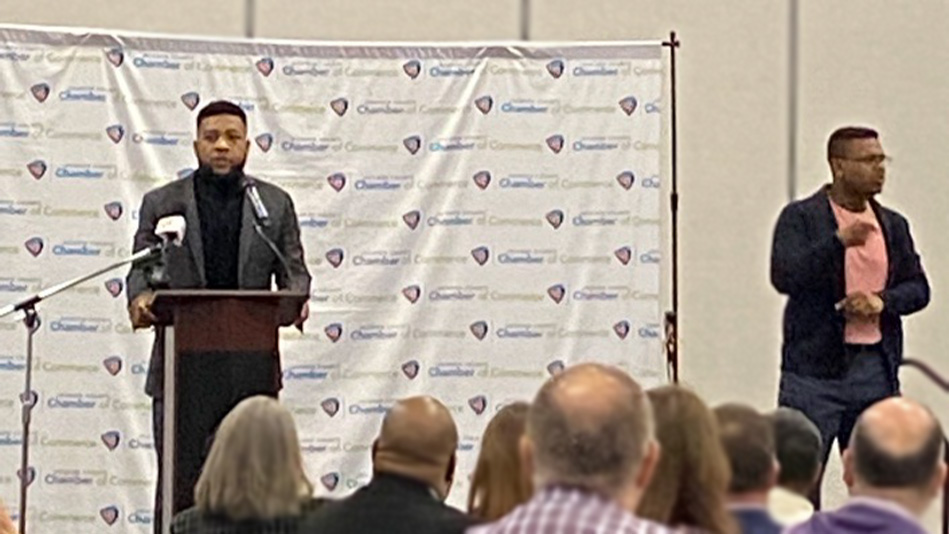 Khari Willis speaks at the 2023 MLK Diversity Breakfast in Jackson, Michigan