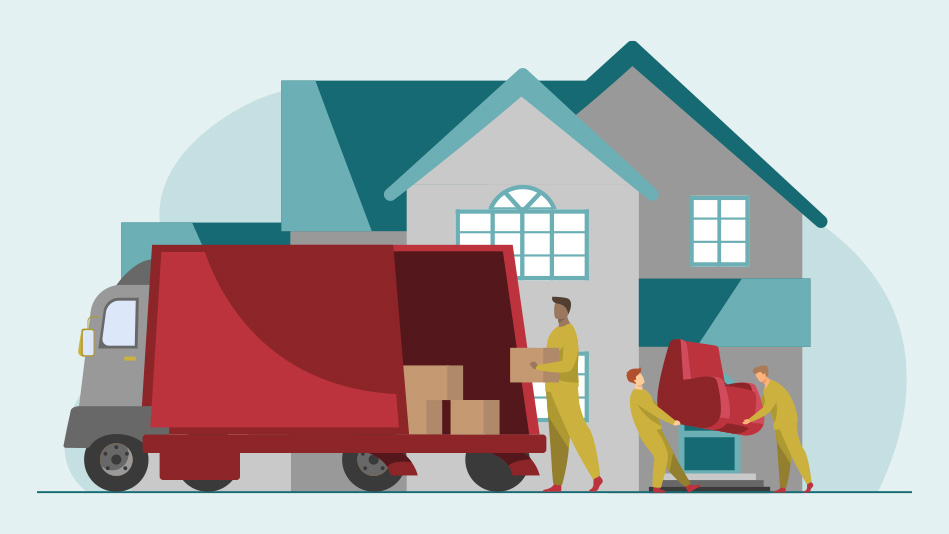 Movers unload a truck into a newly purchased home