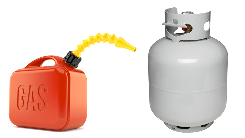 A gas container and a propane tank