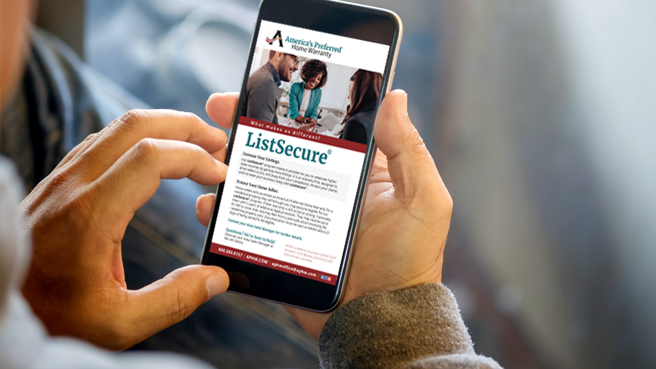 A person holding a cell phone sees details on the ListSecure® program